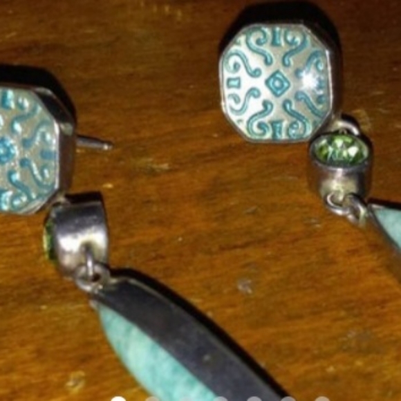 Mars and Valentine Sterling Peridot Amazonite Ring Earrings - Picture 5 of 6